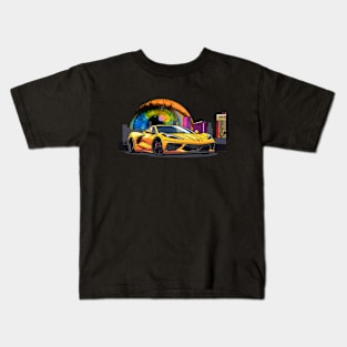 C8 Corvette Las Vegas Skyline Supercar Racecar Muscle Car Sportscar Las Vegas Sphere Corvette C8 Kids T-Shirt